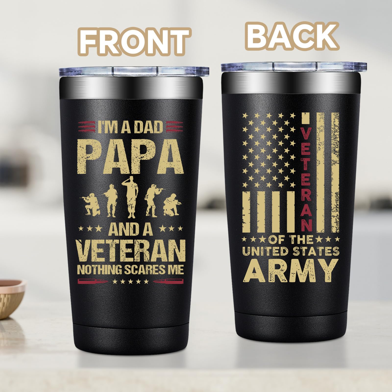 Fufandi Veteran Gifts durable travel mug withstands daily commutes and adventures.