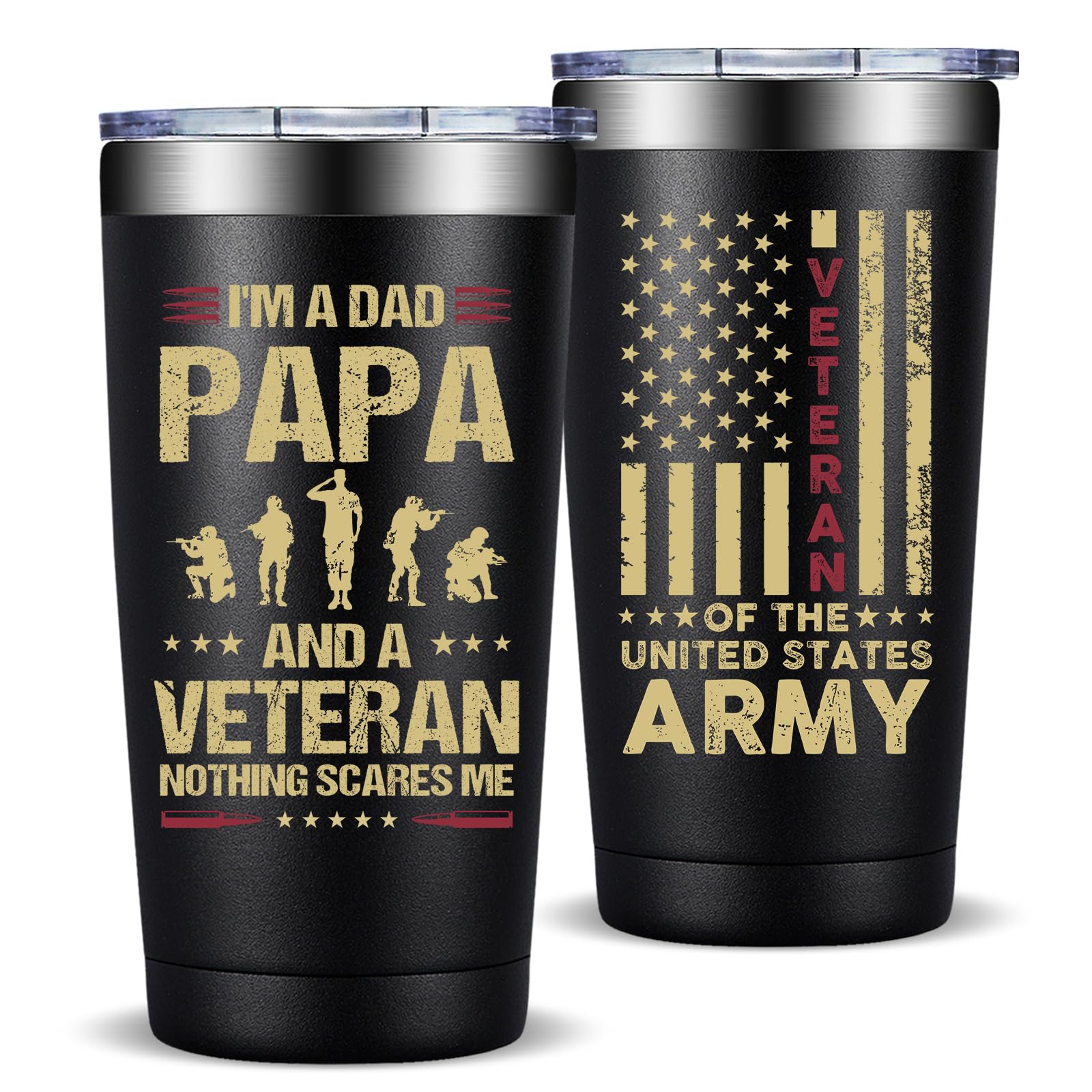Fufandi Veteran Gifts tumbler 20oz keeps drinks cold for hours.