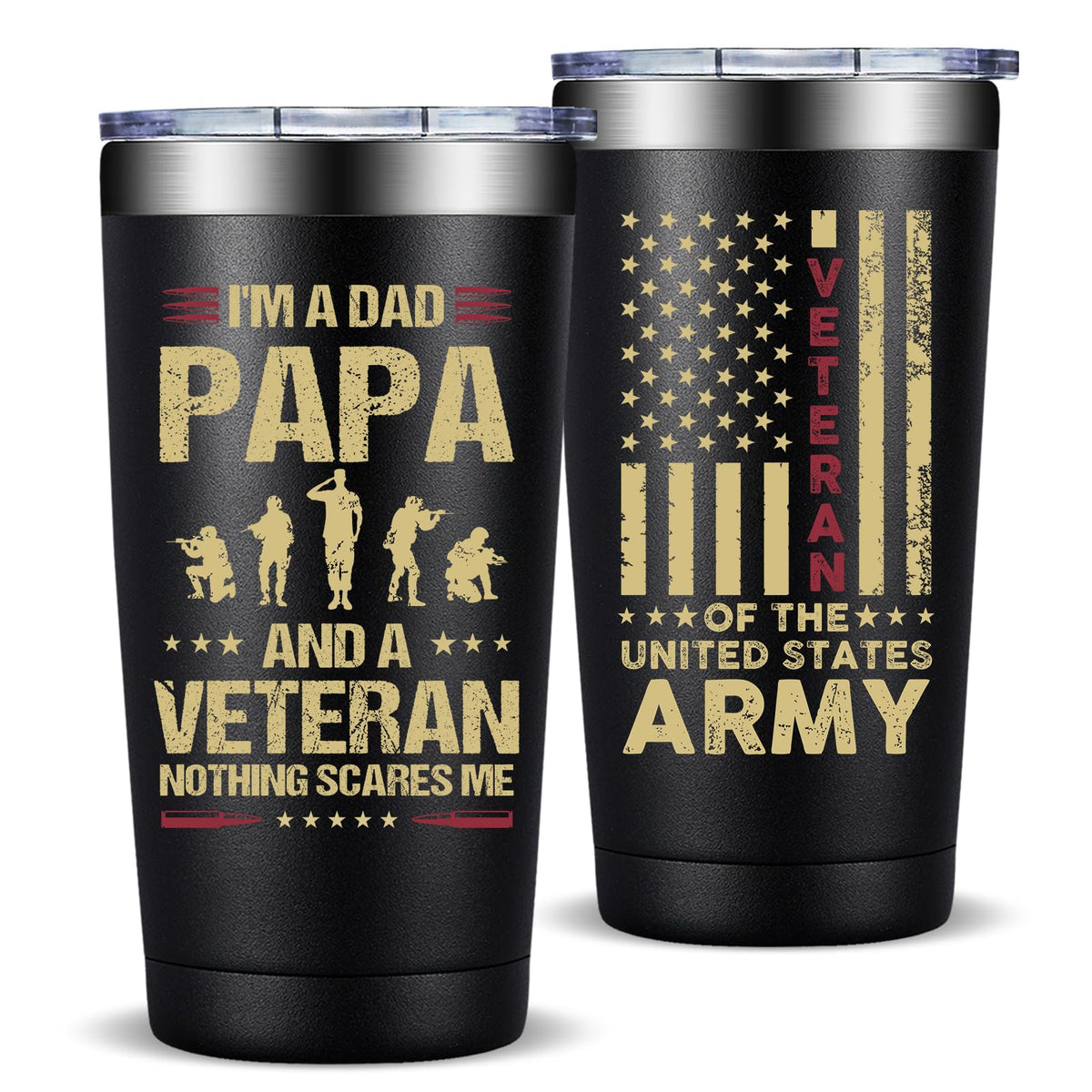 Fufandi Veteran Gifts tumbler 20oz keeps drinks cold for hours.