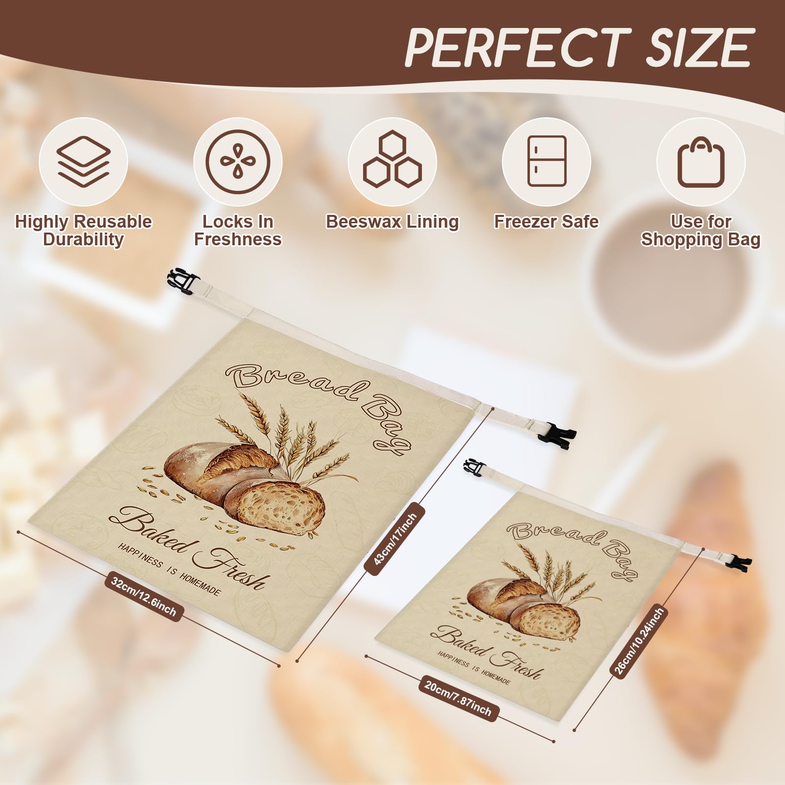 Fufeisi beeswax bread bag 10x8 small bag ideal for rolls and bagels.