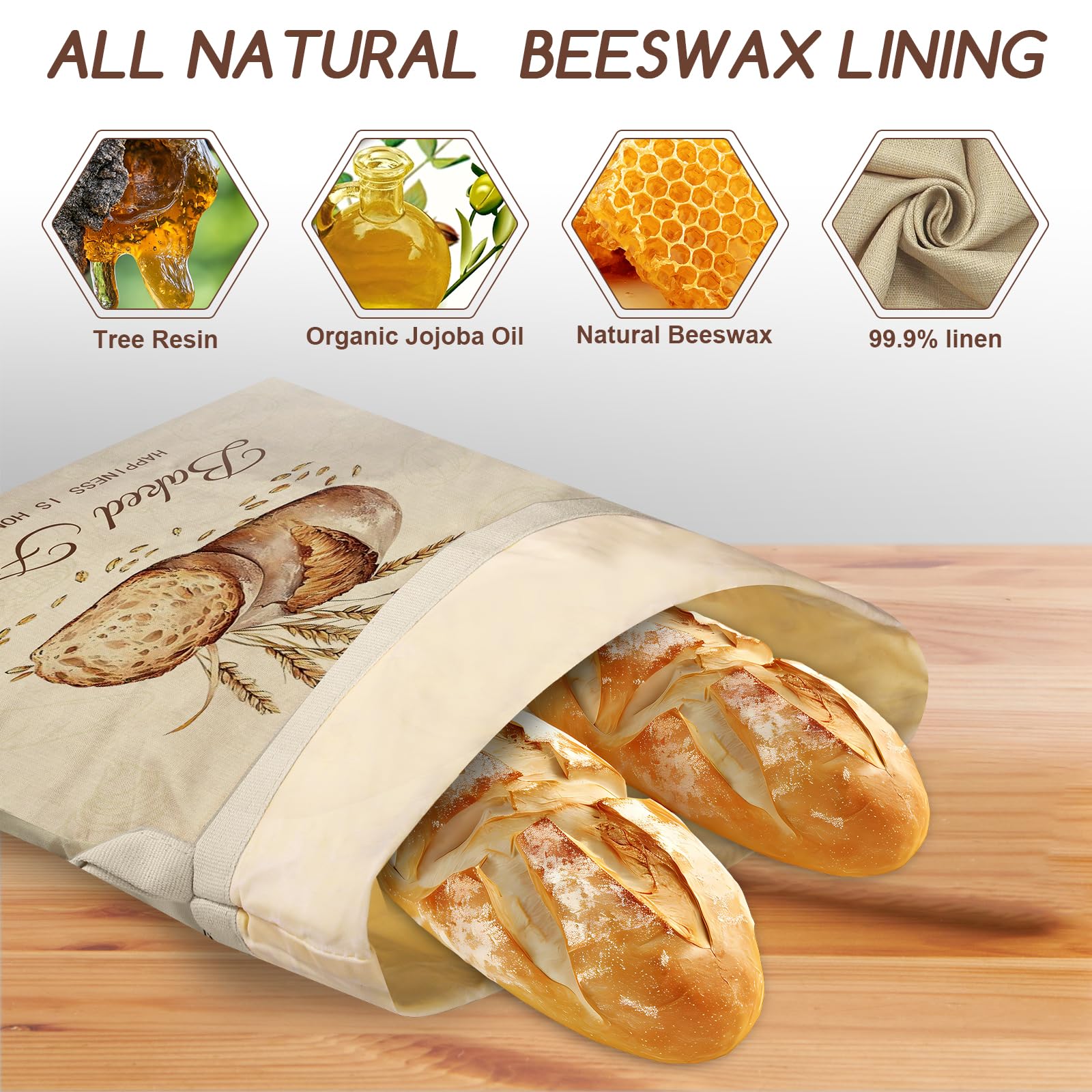 Fufeisi beeswax bread bags 17x13 with buckle closure for secure transport.
