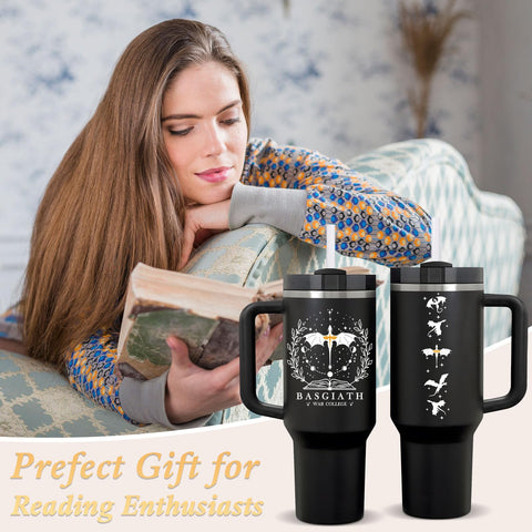Fufendio book lover design tumbler featuring dragon motif for fantasy fans