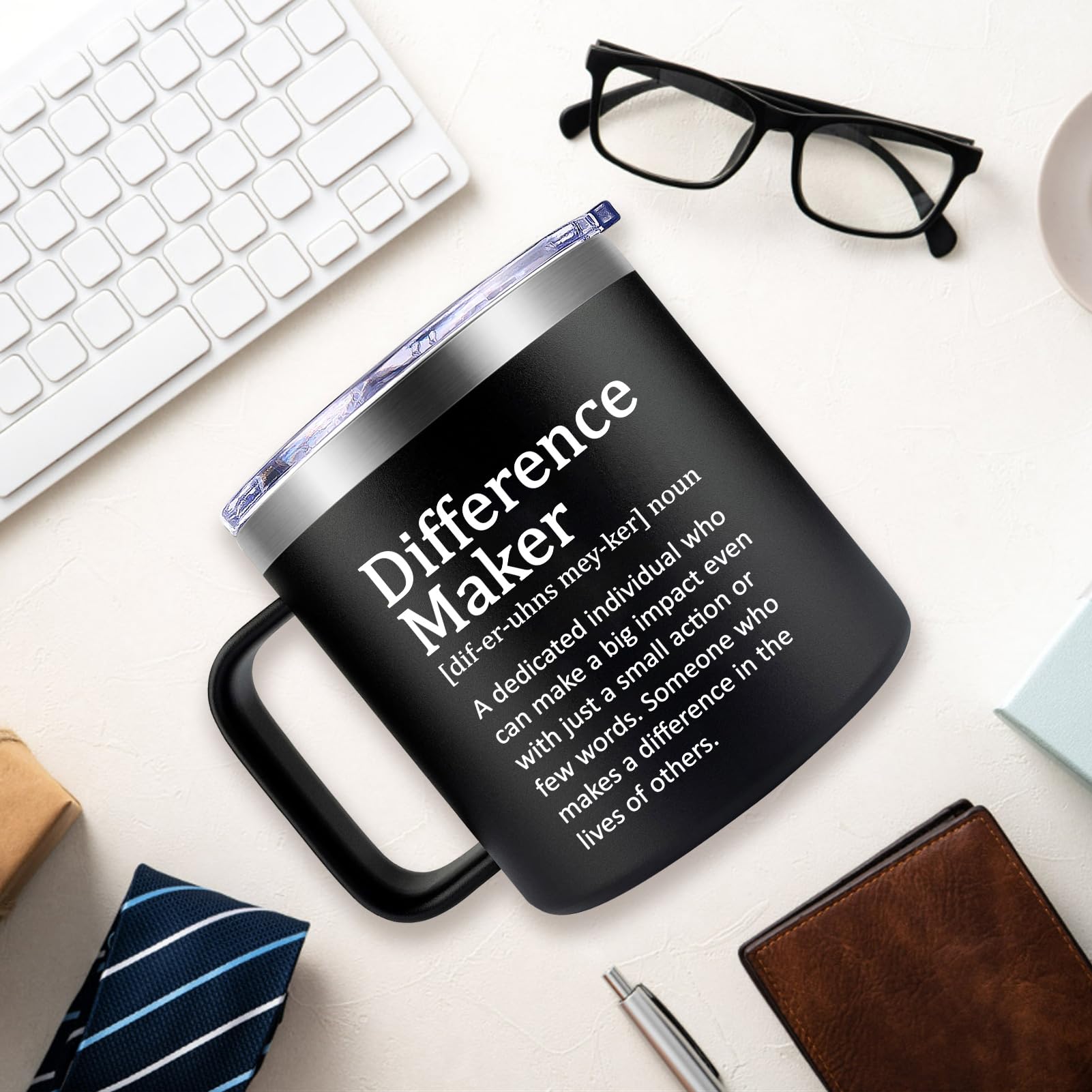 Fufendio mug on an office desk setup for daily motivation