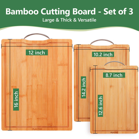 FUHITIM Bamboo Cutting Board Double-Sided with Juice Grooves for clean chopping.