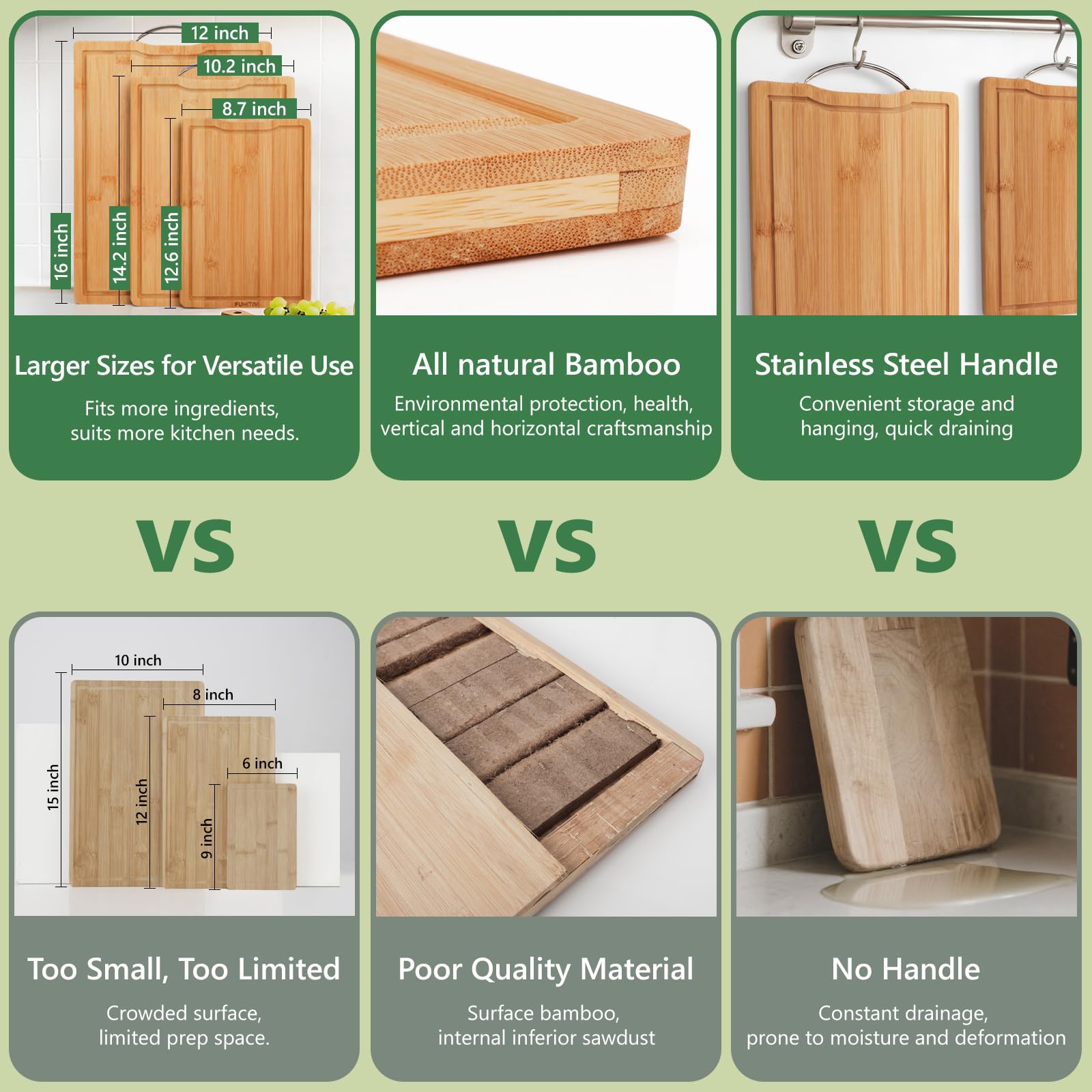 FUHITIM Bamboo Cutting Board Easy Clean surface reduces mess after cooking.