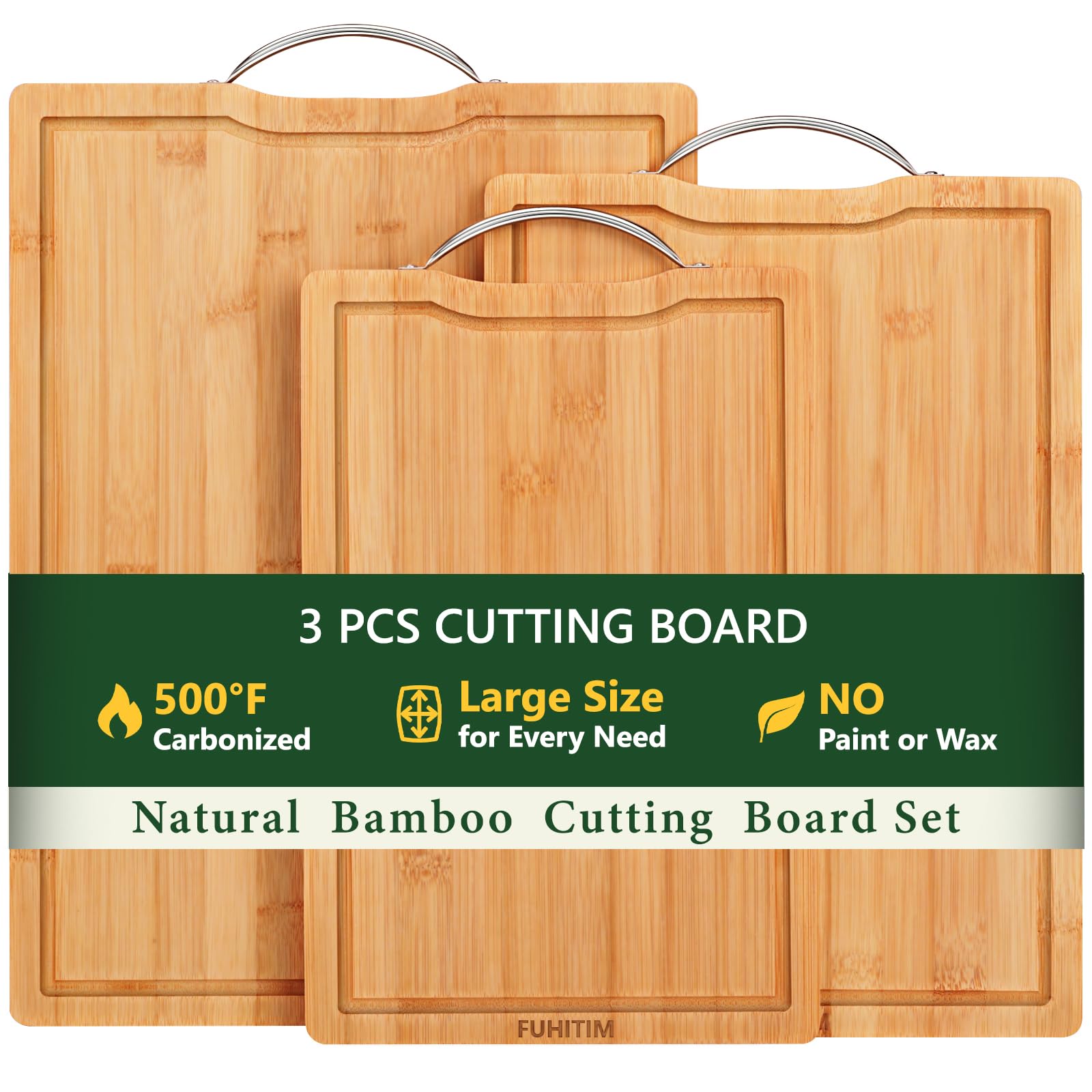 FUHITIM Bamboo Cutting Board Extra-Large for big meals and meat prep.