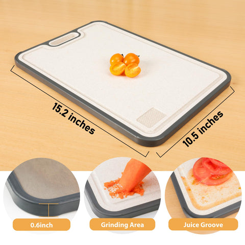 FUHITIM juice groove on titanium side helps keep counters clean during prep.