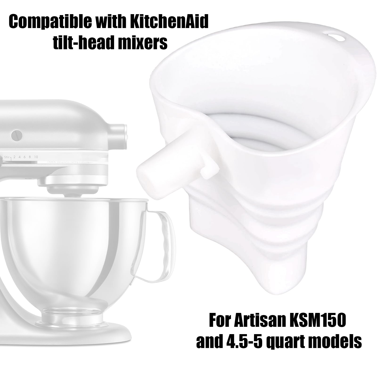Fukaisu flour funnel compact size fits on stand mixers without clutter