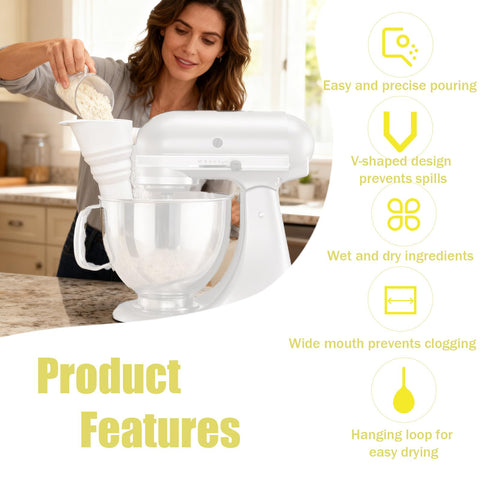 Fukaisu flour funnel fits KitchenAid KSM150 Artisan for smooth ingredient transfer