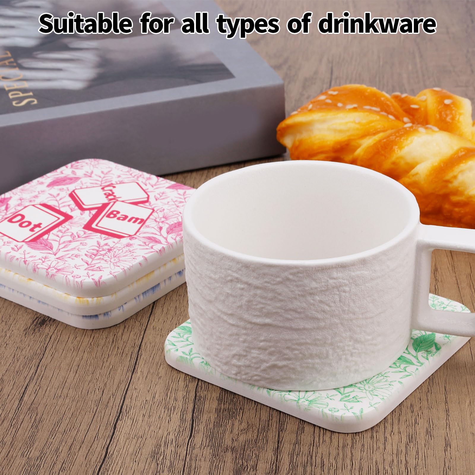 Fukaisu Mahjong coaster blue floral crack tile design fits mugs