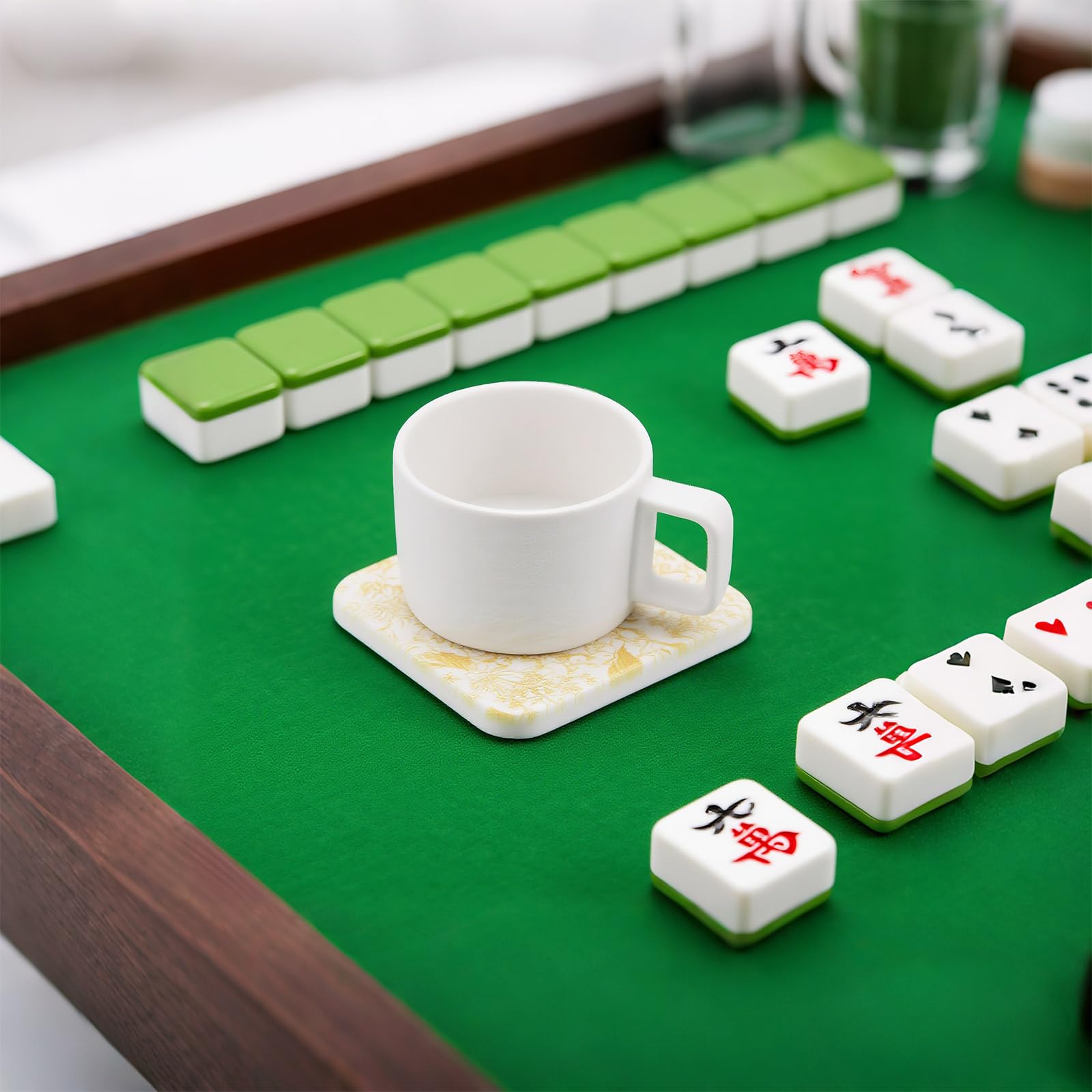 Fukaisu Mahjong coaster red floral dot tile design enhances decor