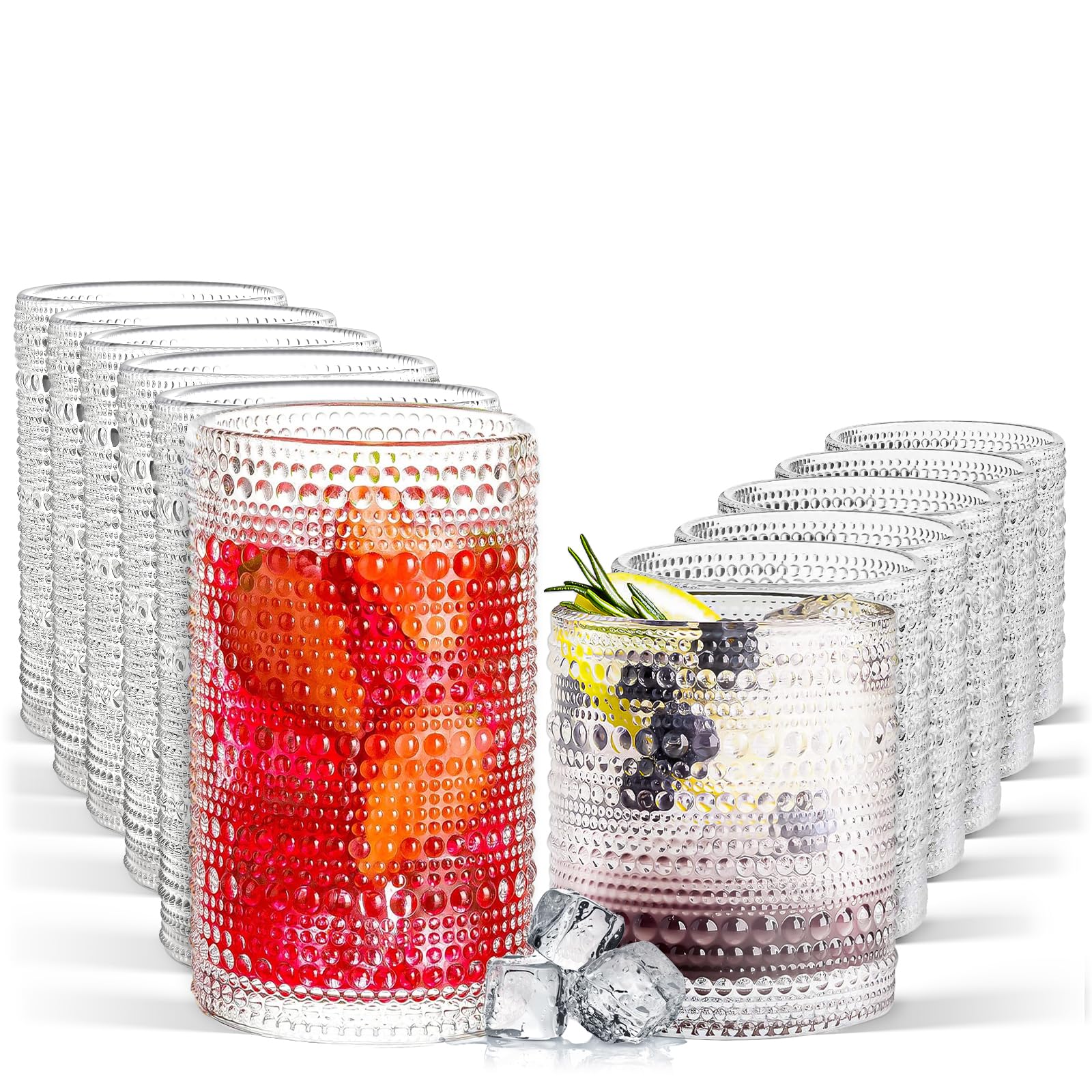 FULGNU Hobnail 11.8oz glass with embossed texture enhances cocktail presentation.