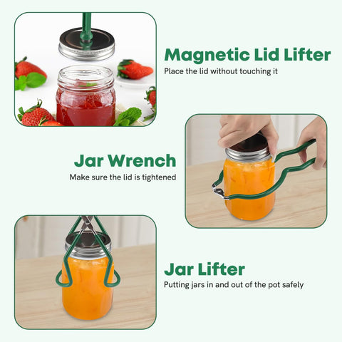 Fulgutonit canning tongs enable safe jar handling in hot water.