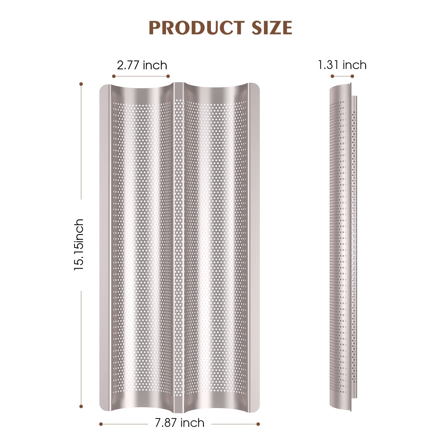 Fulimax baguette pan fits two loaves, boosting oven capacity for gatherings.