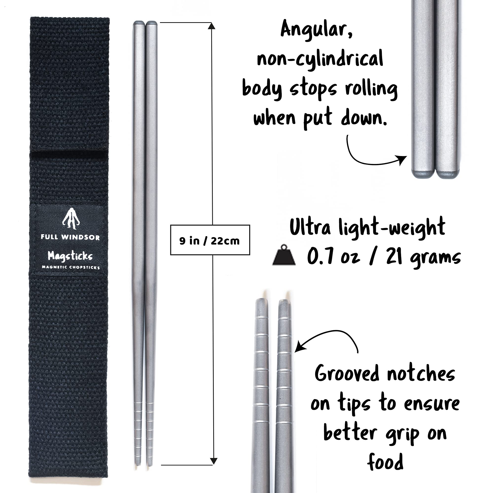 Full Windsor Magsticks titanium-silver finish reflects durable, easy-to-clean utensils for everyday use.
