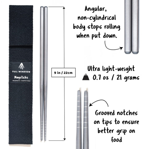 Full Windsor Magsticks titanium-silver finish reflects durable, easy-to-clean utensils for everyday use.