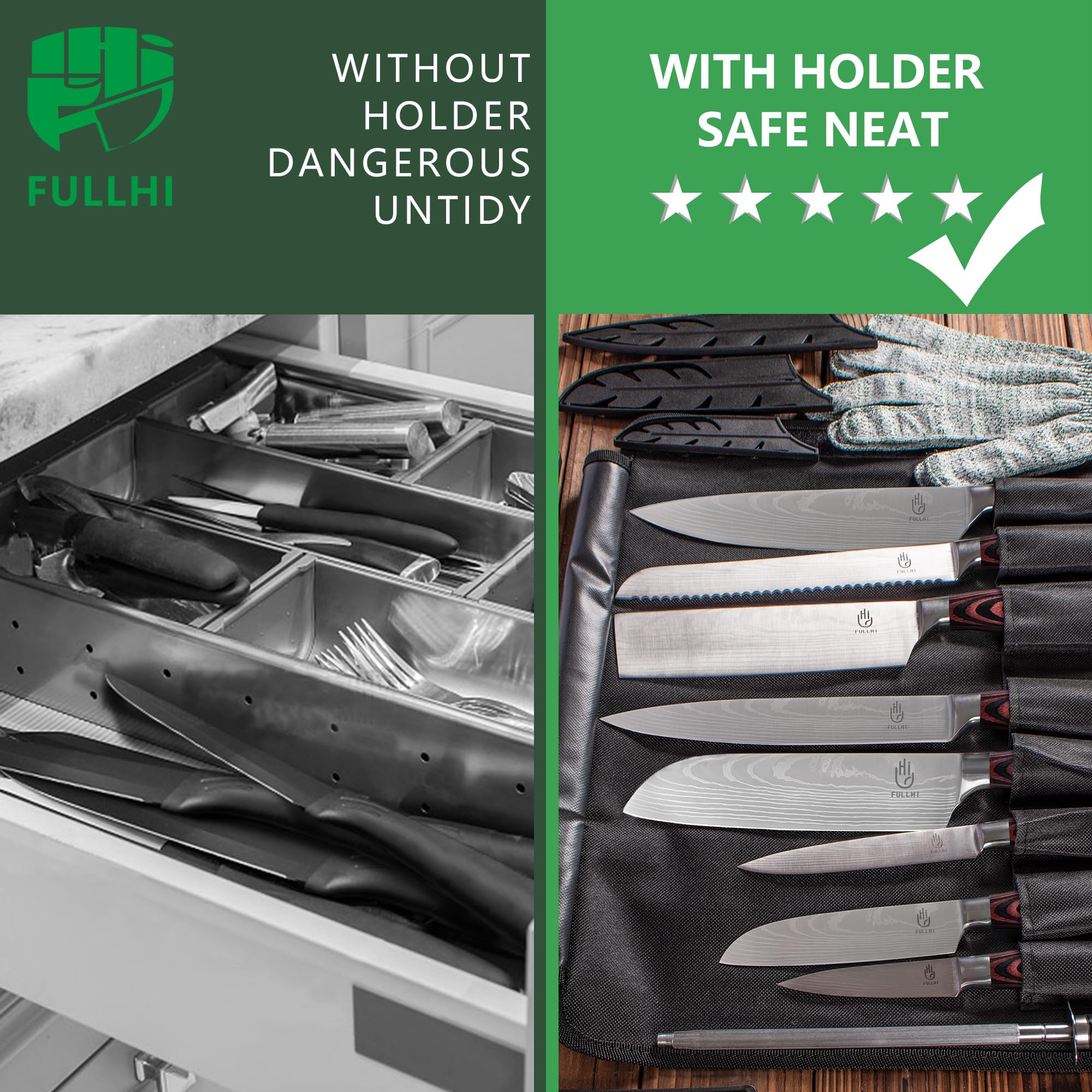 FULLHI 7-inch santoku knife versatile for dicing and mincing