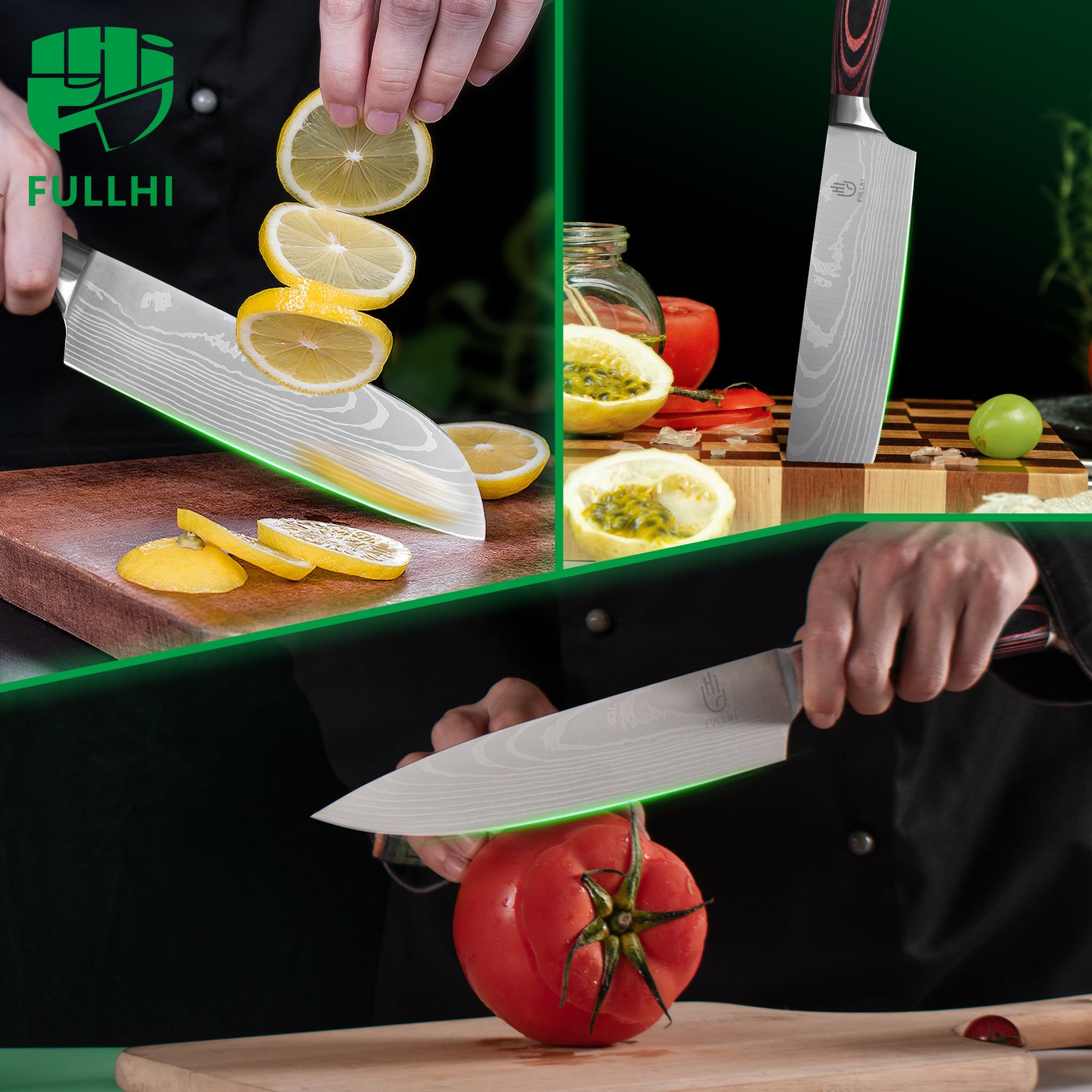 FULLHI 8-inch bread knife with serrated edge for clean bakery slices