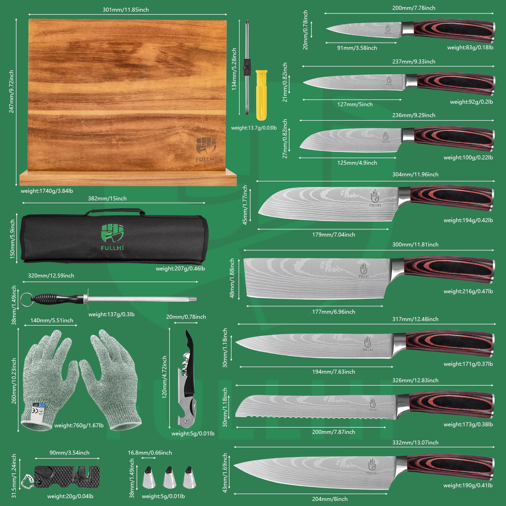 FULLHI 8-inch chef knife ready for precise chopping