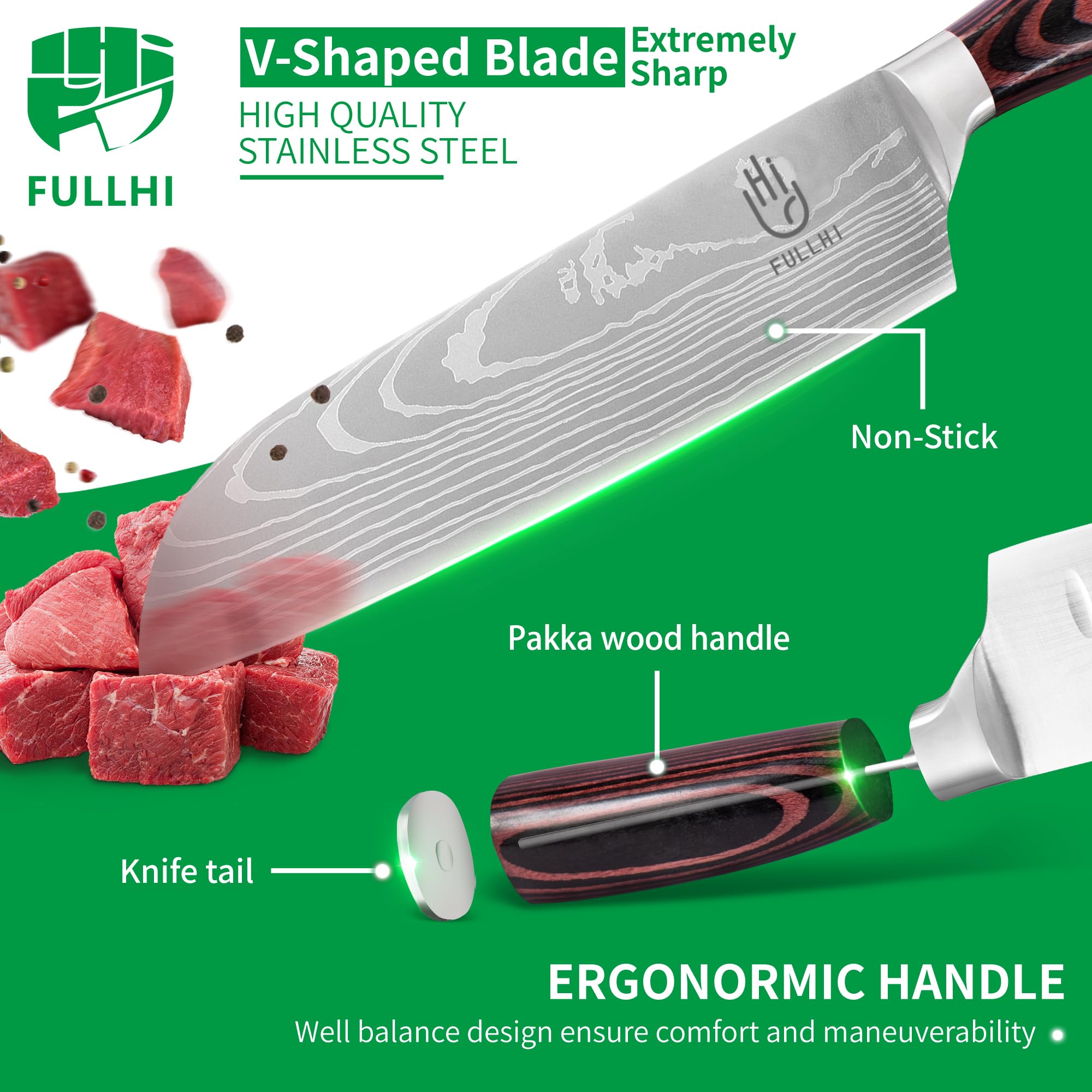 FULLHI 8-inch slicing knife ideal for even cuts of meat and produce