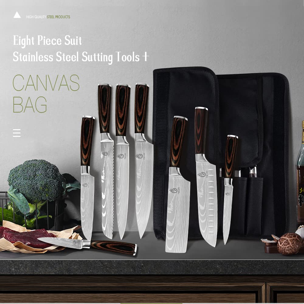 FULLHI knife set with ergonomic pakka wood handles for secure grip.
