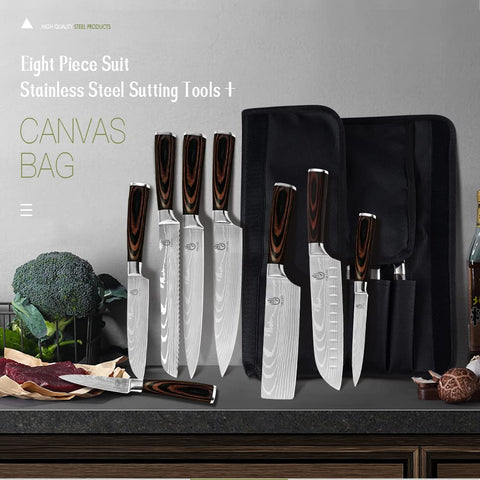 FULLHI knife set with ergonomic pakka wood handles for secure grip.
