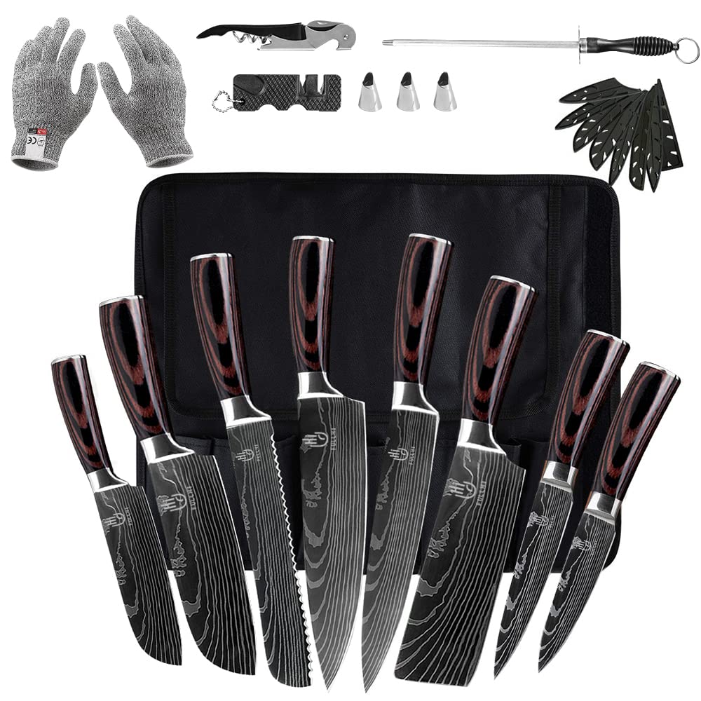FULLHI knife set in a wood block for durable kitchen storage.