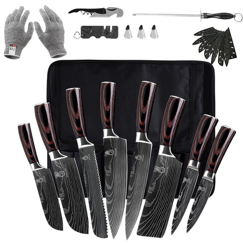 FULLHI knife set in a wood block for durable kitchen storage.
