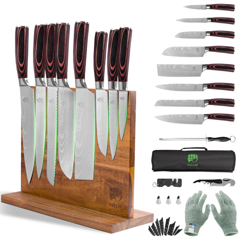 FULLHI magnetic knife block securing blades for organized prep