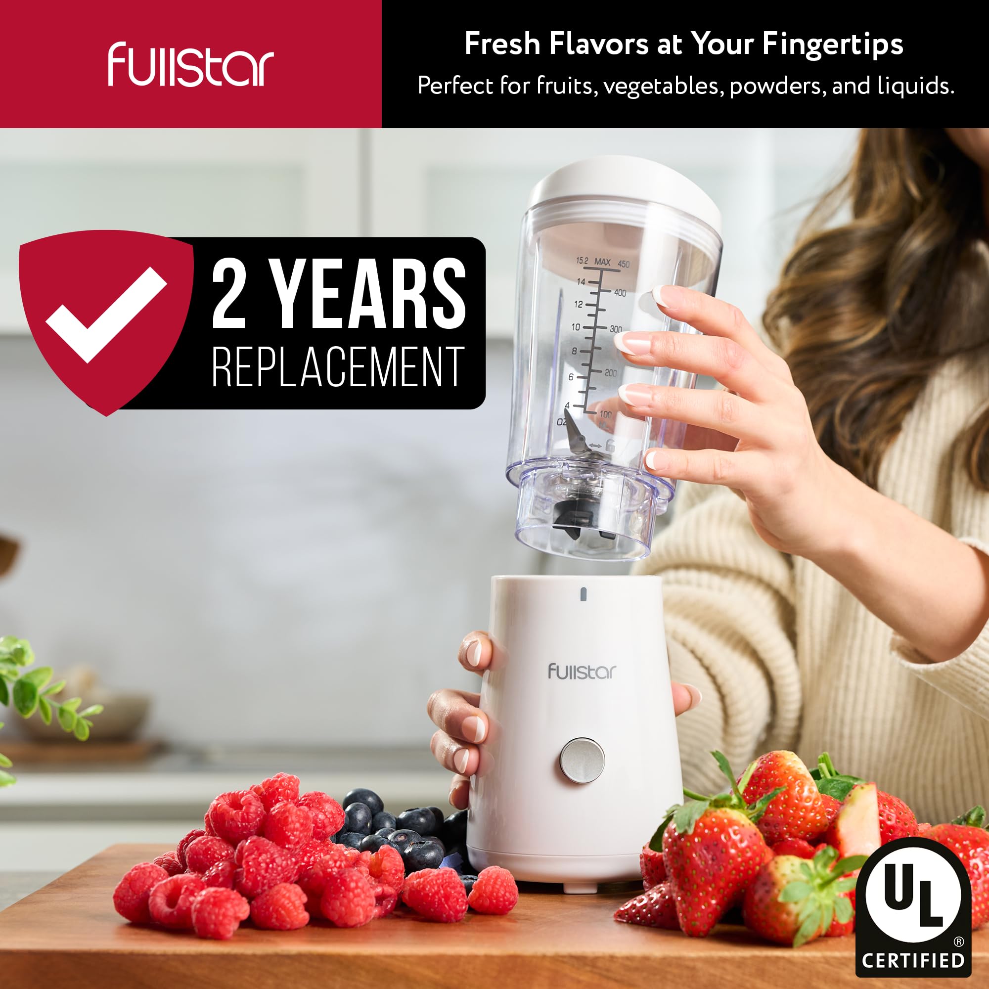 Fullstar compact blender powered by 180W motor for quick shakes.