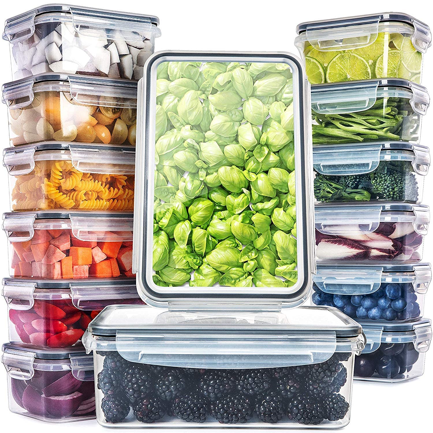 Fullstar 28-piece containers with lids for organized meal prep.