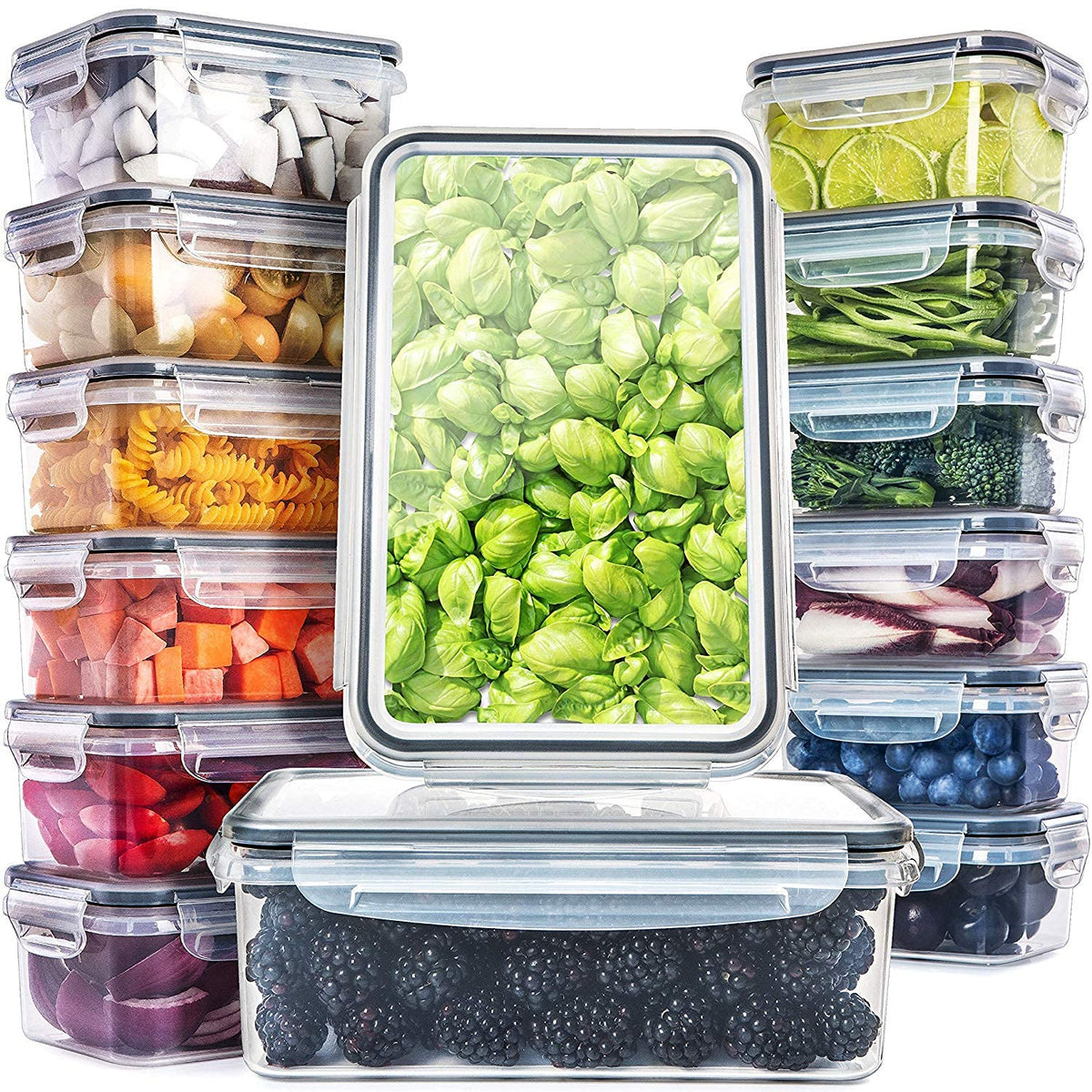 Fullstar 28-piece containers with lids for organized meal prep.