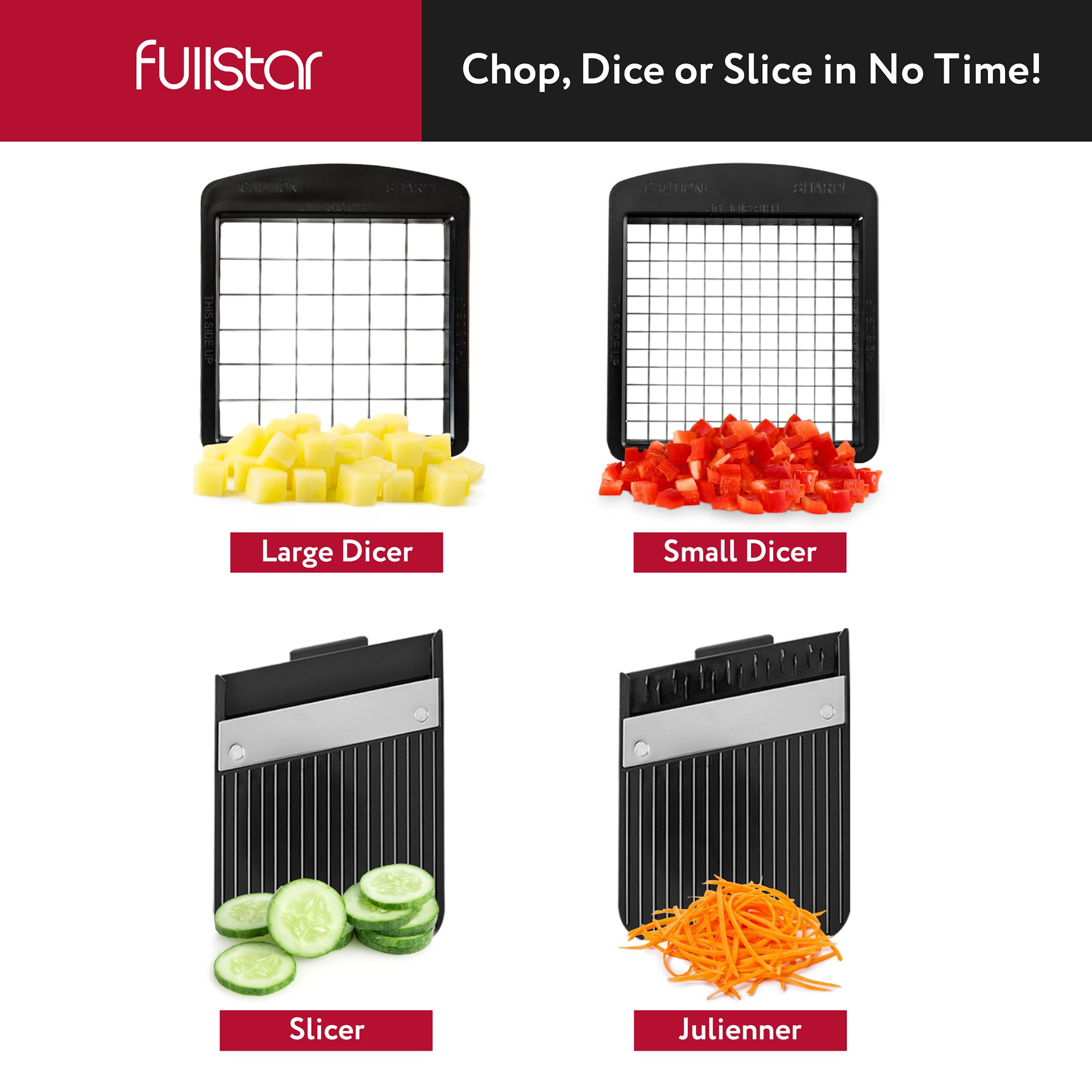 Fullstar 4-in-1 blades enable adjustable thickness and precise veggie slicing