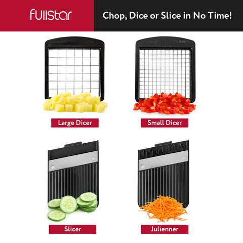 Fullstar 4-in-1 blades enable adjustable thickness and precise veggie slicing