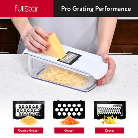 Fullstar 5mm and 2mm slicers for precise, uniform slices.
