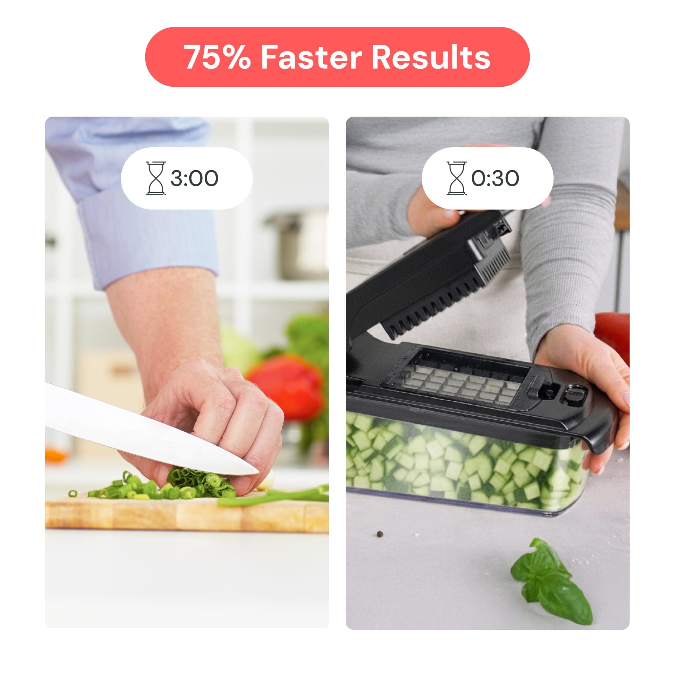 Fullstar chopper with sharp blades for precise potato and carrot dicing.