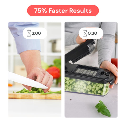 Fullstar chopper with sharp blades for precise potato and carrot dicing.