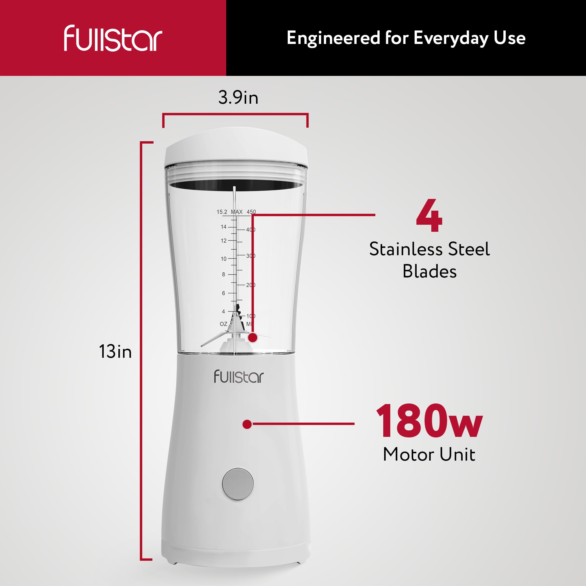 Fullstar dishwasher-safe parts simplify cleanup after blending.