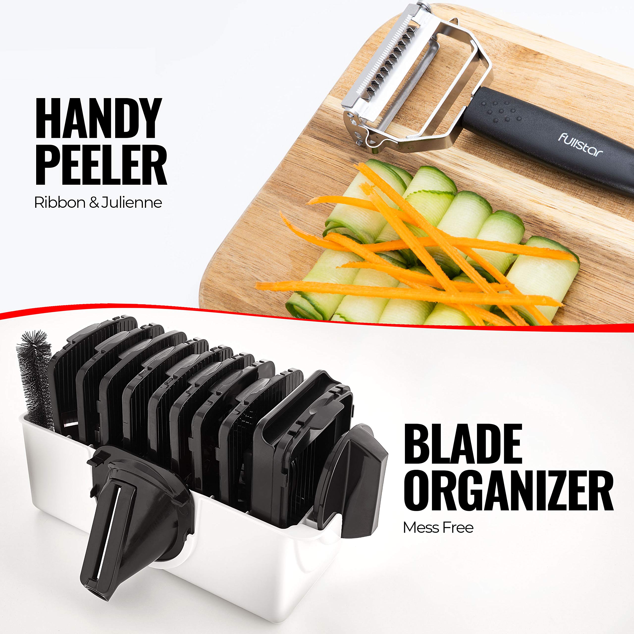 Fullstar mandoline slicer 11-in-1 setup handles multiple tasks.