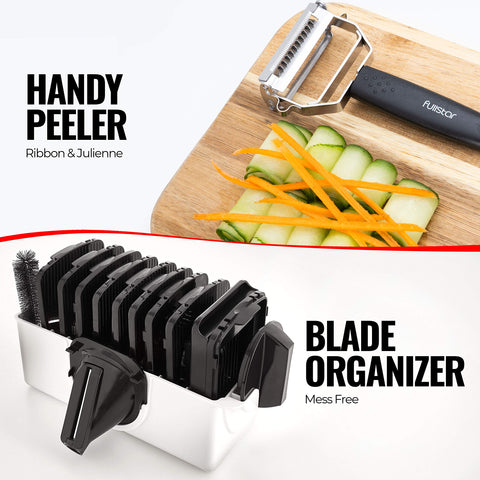Fullstar mandoline slicer 11-in-1 setup handles multiple tasks.