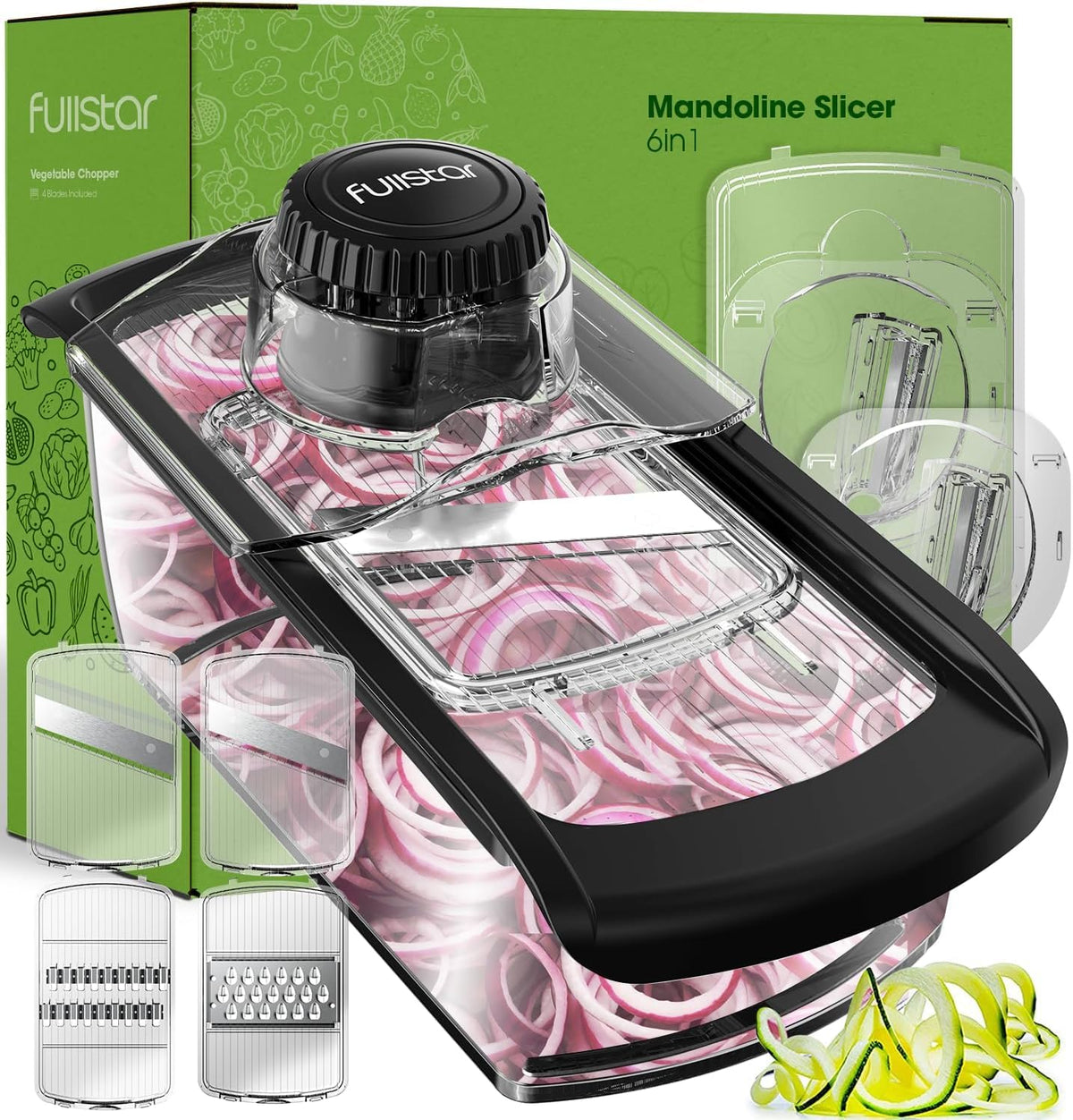 Fullstar mandoline slicer with six blades for versatile kitchen prep.