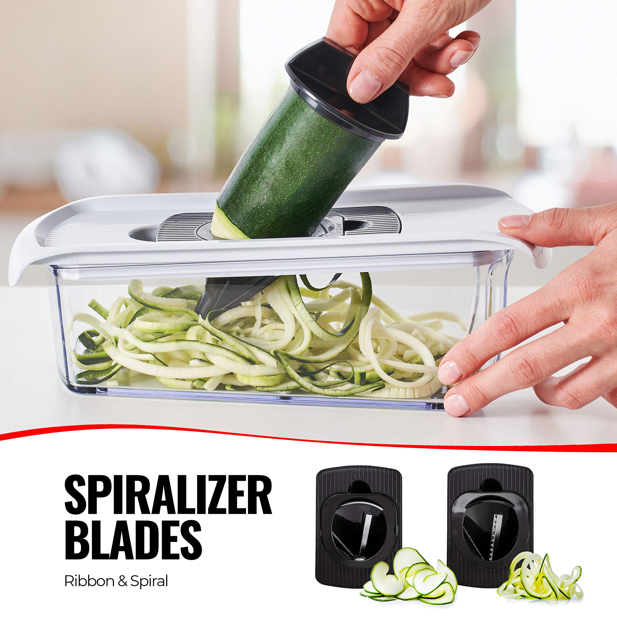 Fullstar mandoline slicer catch-tray reduces mess during prep.