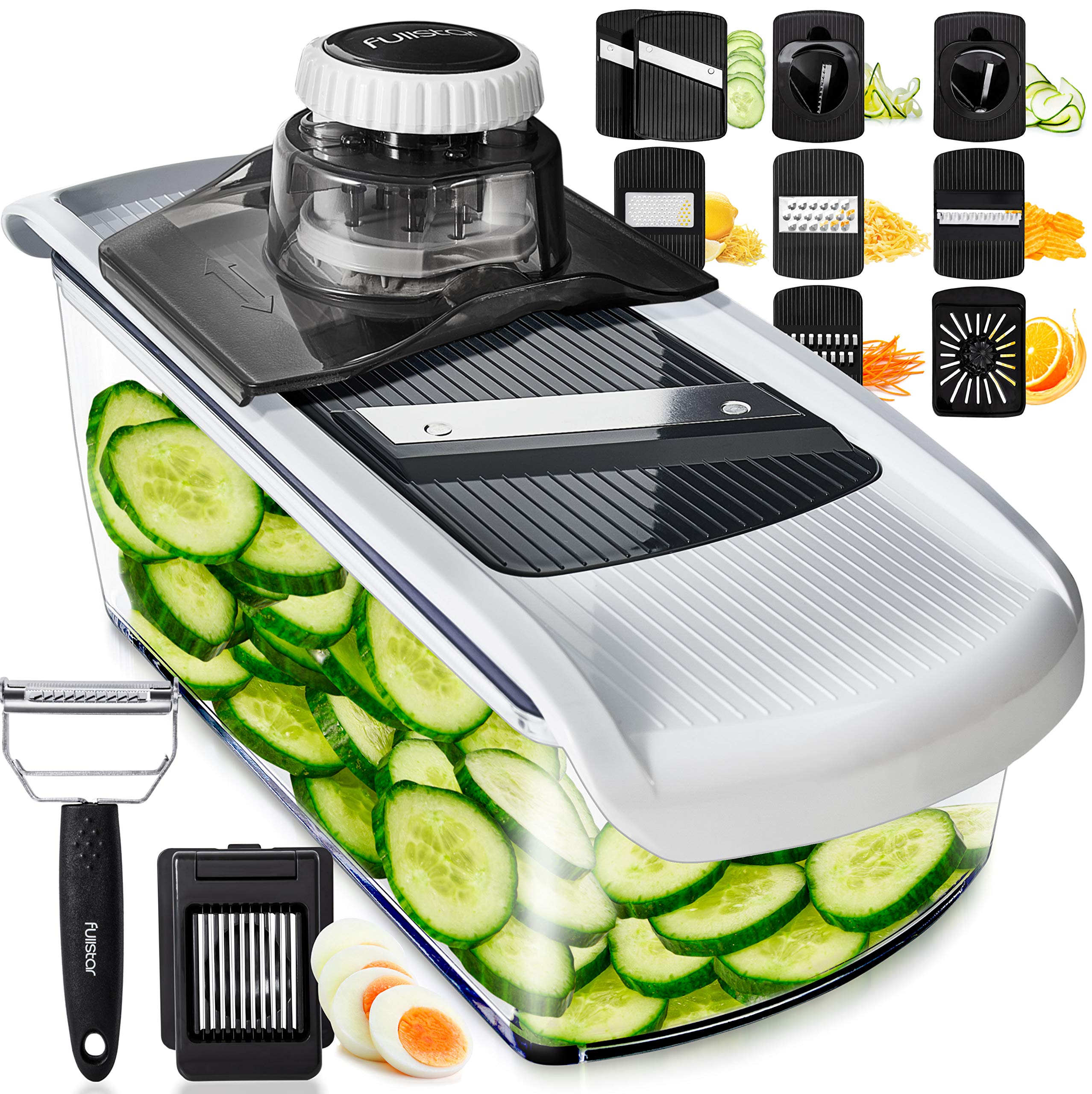 Fullstar mandoline slicer front view for precise slicing and compact storage.