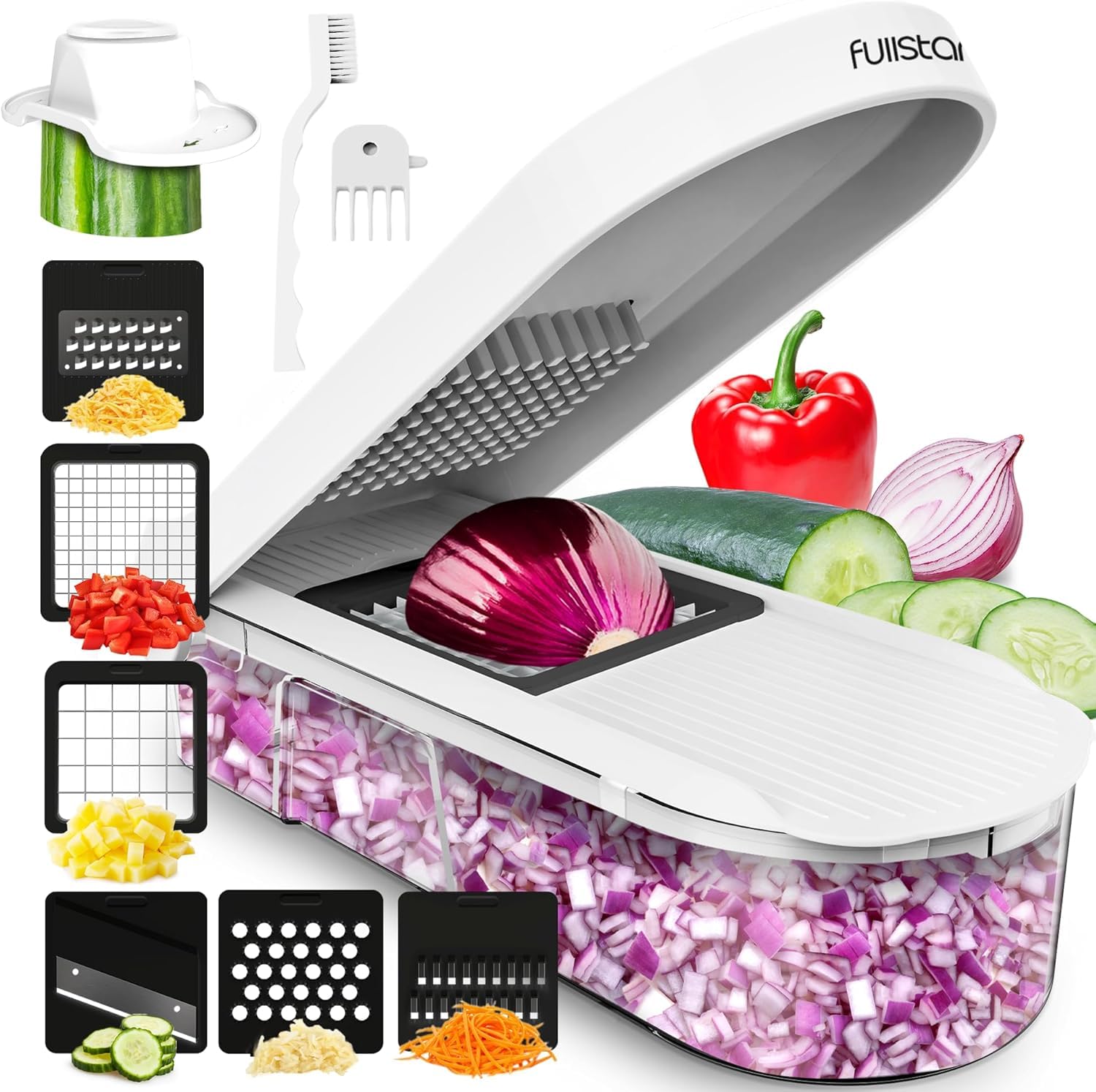 Fullstar mandoline slicer front view for quick, even vegetable prep.
