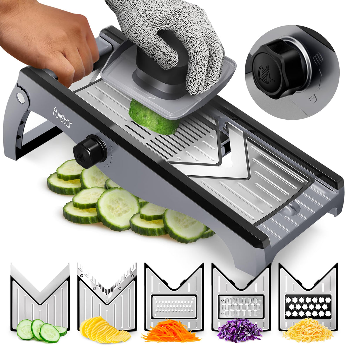 Fullstar mandoline slicer with stainless steel body for durable, precise prep.