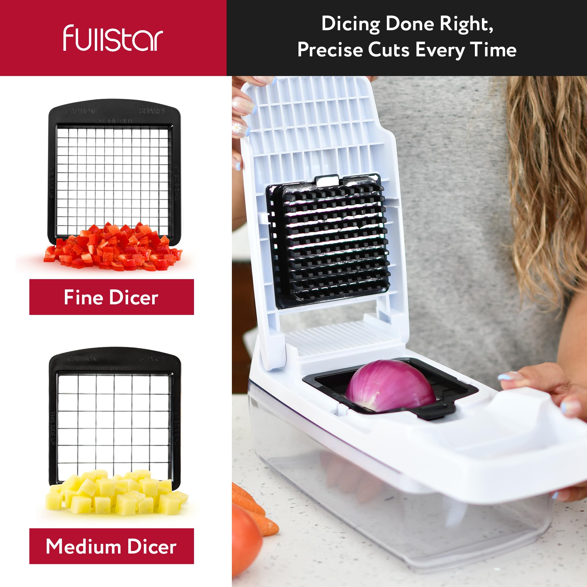 Fullstar non-slip base and side handle increase stability during chopping.