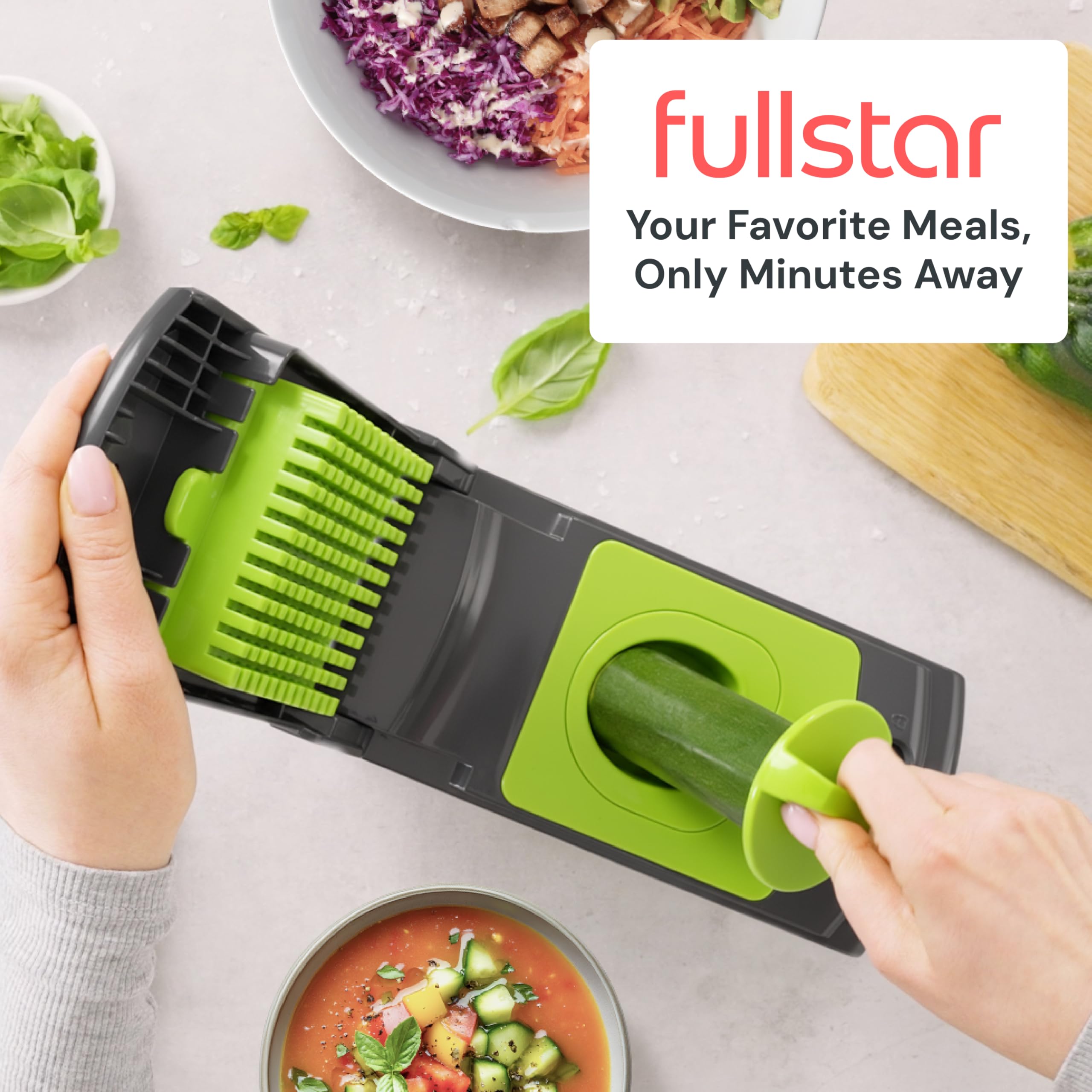 Fullstar Original Pro Chopper large 5-cup container captures chopped ingredients neatly