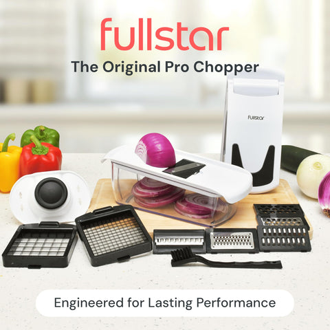 Fullstar Original Pro Chopper blades highlight sharp, rust-resistant slicing for vegetables and fruits.