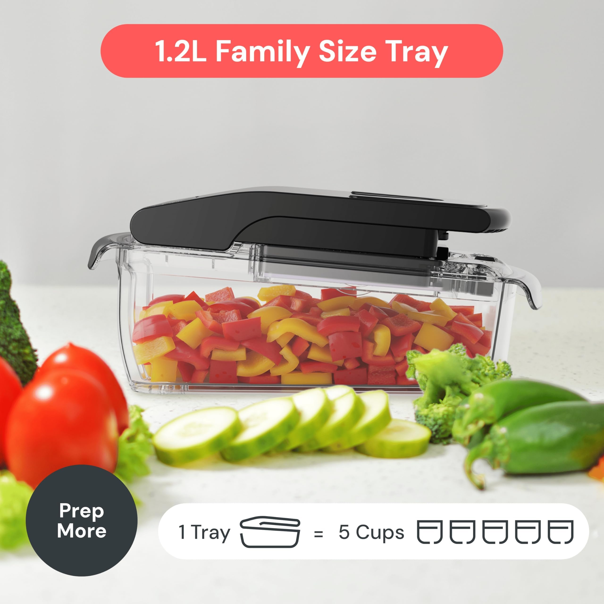 Fullstar Pro Chopper built-in catch tray setup for cleaner prep.