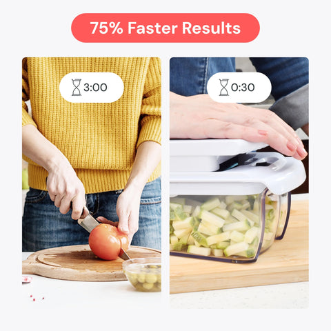 Fullstar Pro Chopper catch tray keeps countertops tidy while chopping.